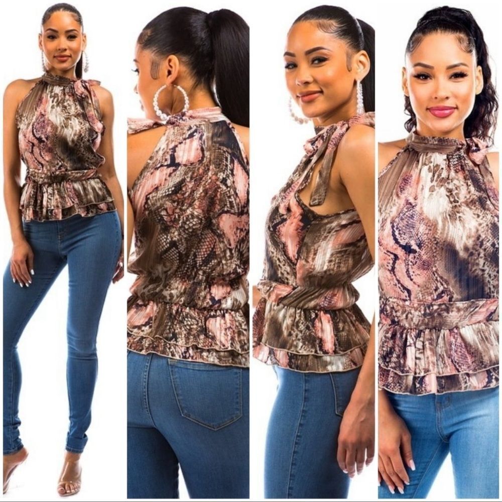 NWT Multicolor Snake Print Halter Top Sizes S, M, L, XL